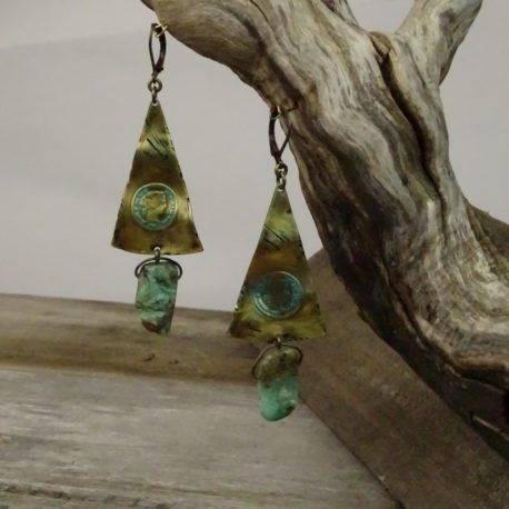 Boucles d’oreilles rustiques et chrysoprase (2)