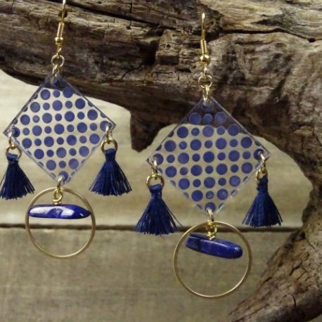 Boucles d’oreilles à pois et lapis-lazuli (2)