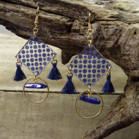 Boucles d’oreilles à pois et lapis-lazuli (3)