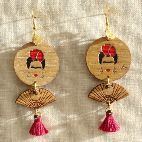 Boucles d’oreilles Frida Kahlo peintes à la main Lm bijoux (2)