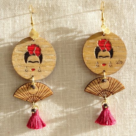 Boucles d’oreilles Frida Kahlo peintes à la main Lm bijoux (3)