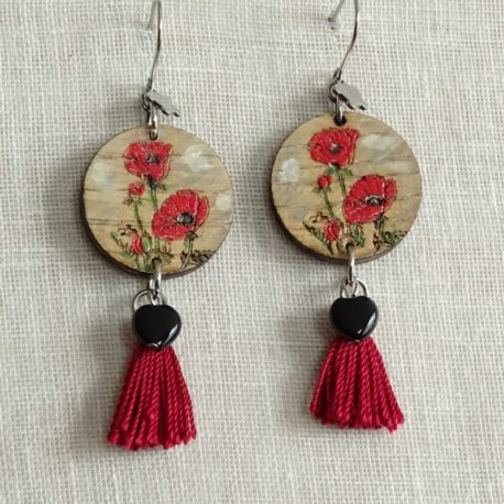 Boucles d’oreilles coquelicots et onyx Lm bijoux (2)