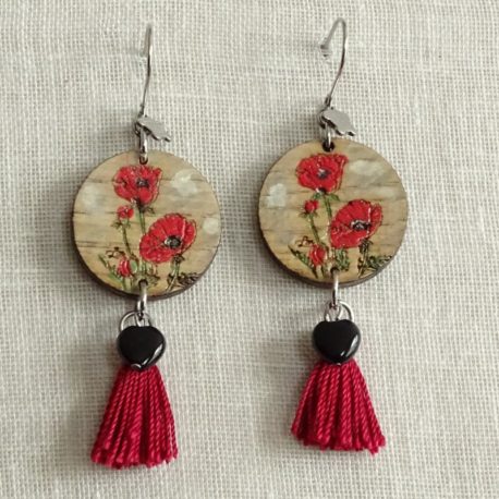 Boucles d’oreilles coquelicots et onyx Lm bijoux