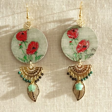 Boucles d’oreilles coquelicots peints à la main Lm bijoux (2)