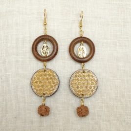 Boucles d’oreilles fleur de vie rudraksha Vierge Marie