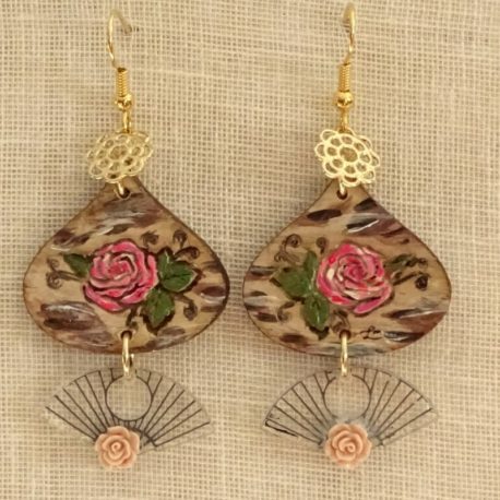 Boucles d’oreilles roses et éventails (4)