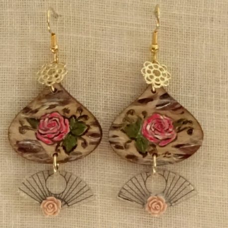 Boucles d’oreilles roses et éventails (5)