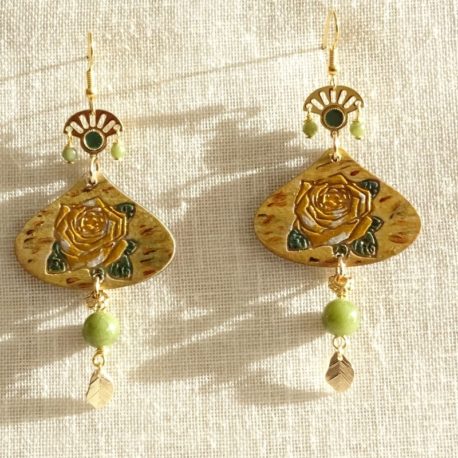 Boucles d’oreilles roses jaunes peintes à la main Lm bijoux (2)