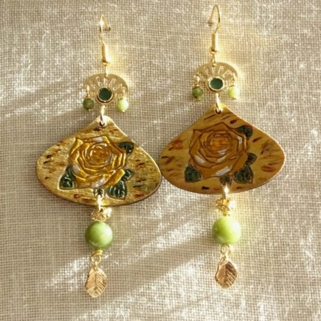 Boucles d’oreilles roses jaunes peintes à la main Lm bijoux (3)