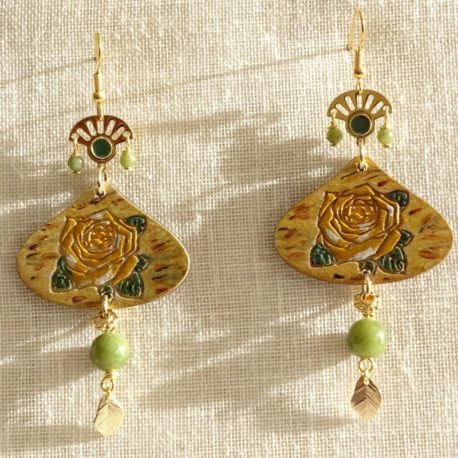 Boucles d’oreilles roses jaunes peintes à la main Lm bijoux