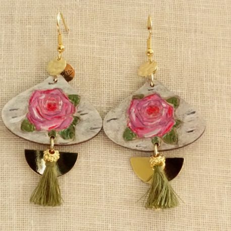 Boucles d’oreilles roses roses peintes à la main Lm bijoux