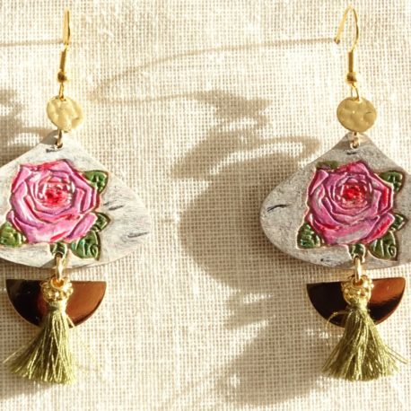 Boucles d’oreilles roses roses peintes à la main Lm bijoux (4)