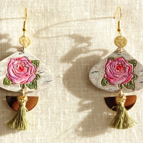 Boucles d’oreilles roses roses peintes à la main Lm bijoux (5)