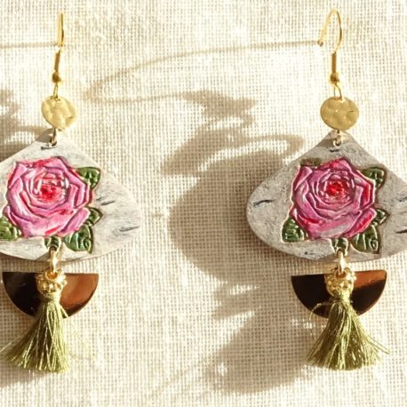 Boucles d’oreilles roses roses peintes à la main Lm bijoux (6)