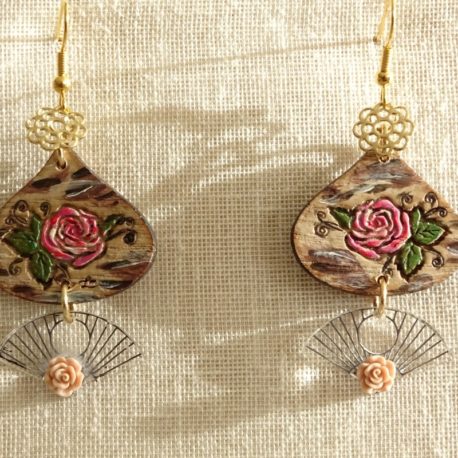 Boucles d’oreilles roses roses peintes à la main Lm bijoux (8)