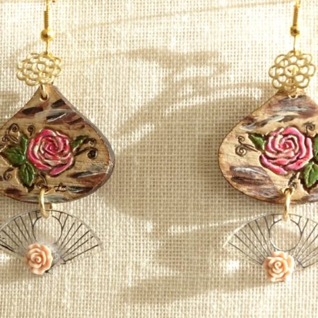 Boucles d’oreilles roses roses peintes à la main Lm bijoux (9)