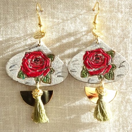 Boucles d’oreilles roses rouges peintes à la main Lm bijoux (2)