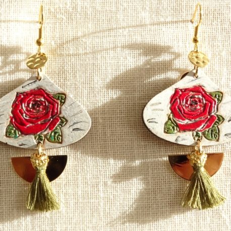 Boucles d’oreilles roses rouges peintes à la main Lm bijoux