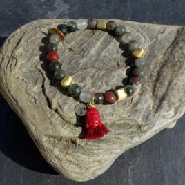 Bracelet agate multicolore gorgone et vermeil