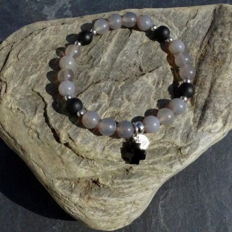 Bracelet agate grise onyx mat et acier (2)