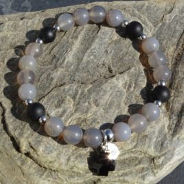 Bracelet agate grise et onyx mat