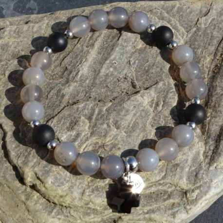 Bracelet agate grise onyx mat et acier (3)