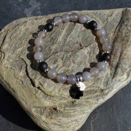 Bracelet agate grise onyx mat et acier