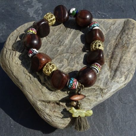 Bracelet bois de kamagong bronze et céramique (2)
