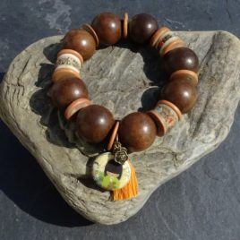 Bracelet en bois de kamagong et céramique