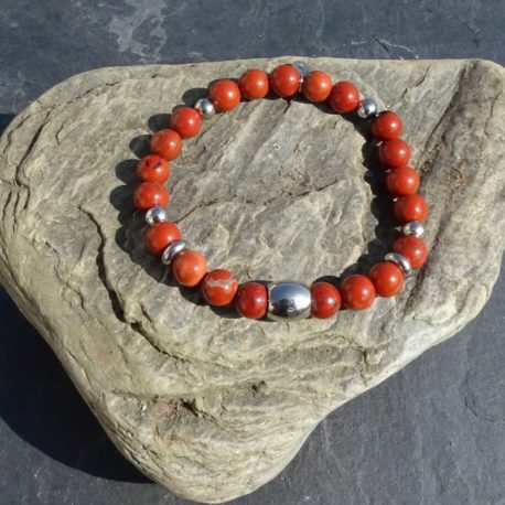 Bracelet homme jaspe rouge et acier (2)