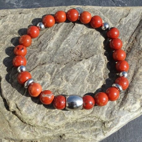 Bracelet homme jaspe rouge et acier (3)