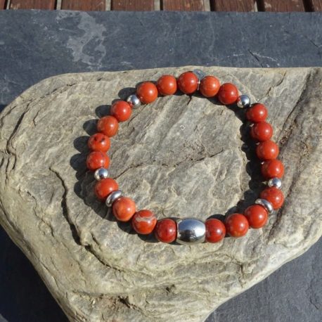 Bracelet homme jaspe rouge et acier