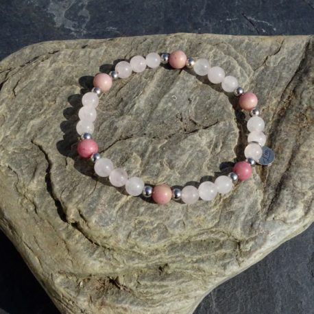 Bracelet quartz rose et rhodonite