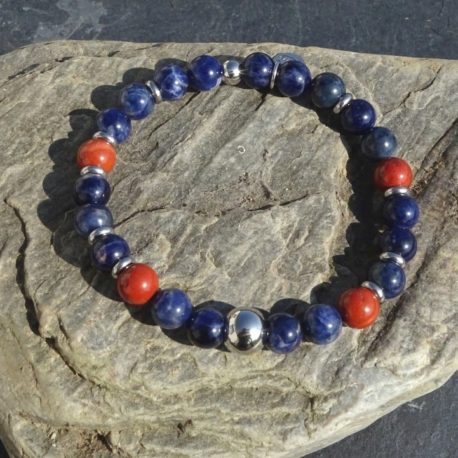 Bracelet sodalite jaspe rouge et acier (3)