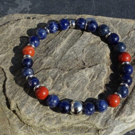 Bracelet sodalite jaspe rouge et acier