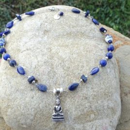 Collier lapis-lazuli Bouddha argent massif