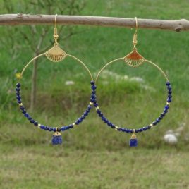 Boucles d’oreilles dorées à l’or fin lapis-lazuli