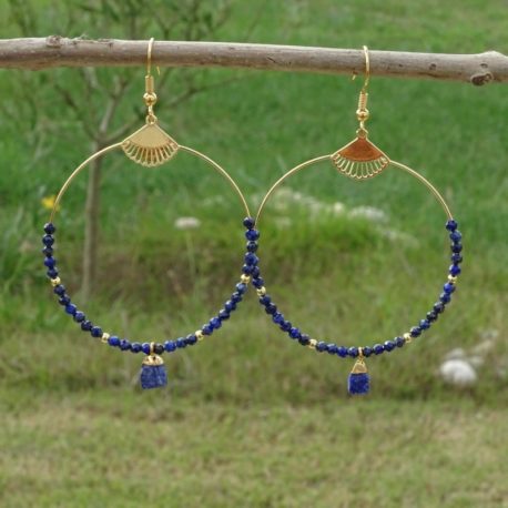 Boucles d’oreilles dorées à l’or fin lapis-lazuli (4)