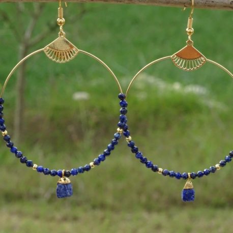 Boucles d’oreilles dorées à l’or fin lapis-lazuli (7)