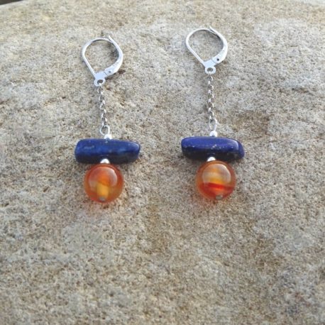 Boucles d’oreilles lapis-lazuli et cornaline