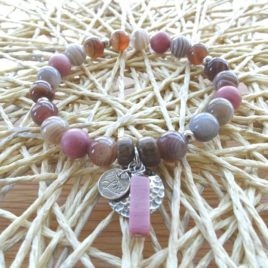 Bracelet agate grise et rhodonite