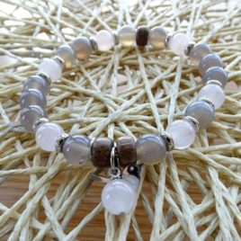 Bracelet agate grise et quartz rose