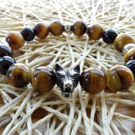 Bracelet homme œil de tigre et onyx