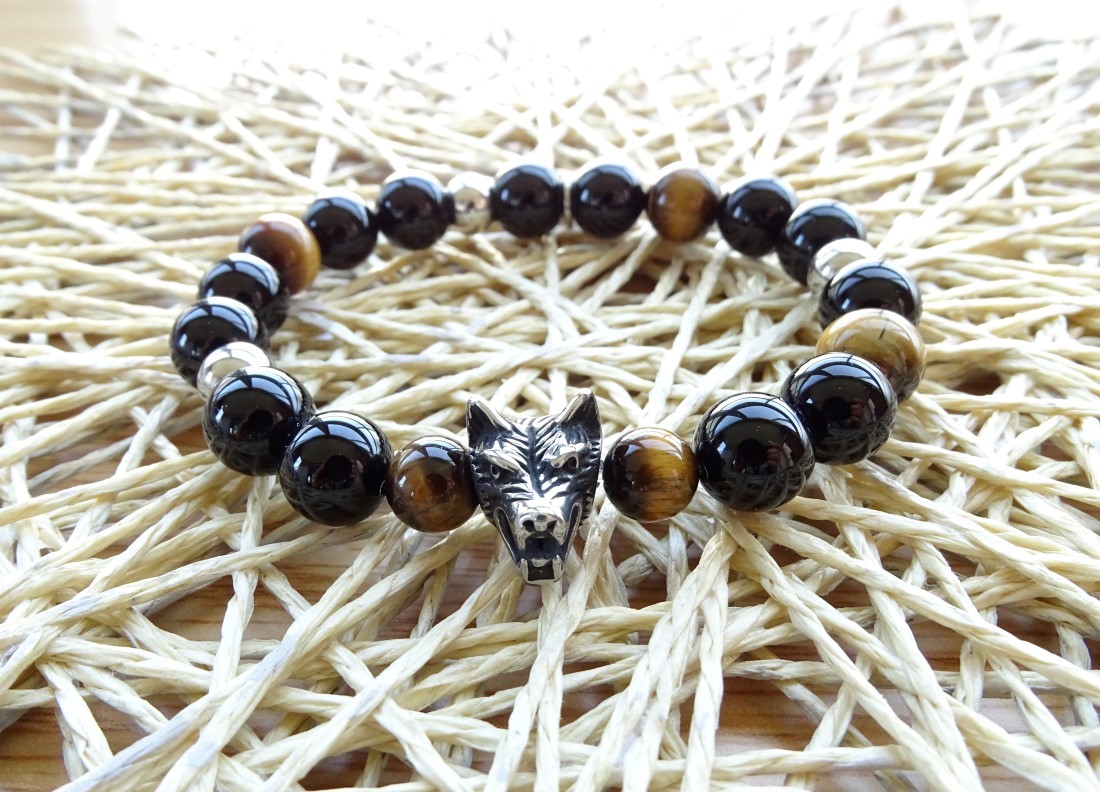 Bracelet homme œil de chat onyx et œil de tigre Réf: BN-049