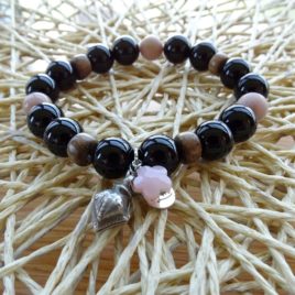 Bracelet onyx rhodonite et opale rose
