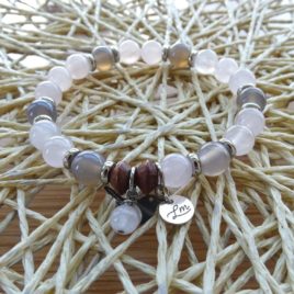Bracelet quartz rose et agate grise