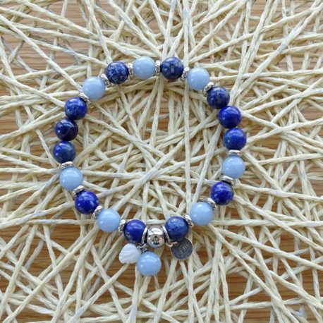 Bracelet sodalite, angélite, feuille nacre (2)