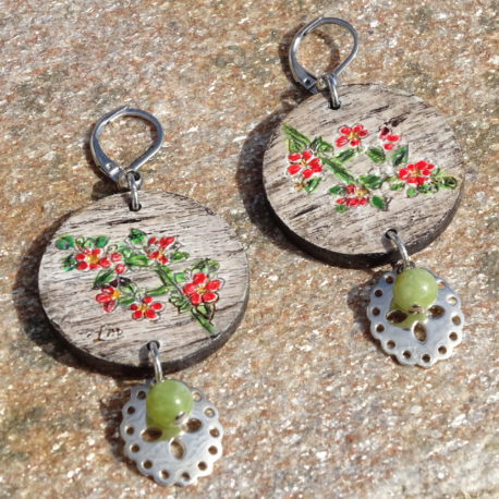 Boucles d’oreilles fleurs et jade (3)