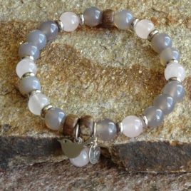 Bracelet agate grise et quartz rose