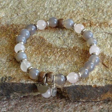 Bracelet agate grise et quartz rose